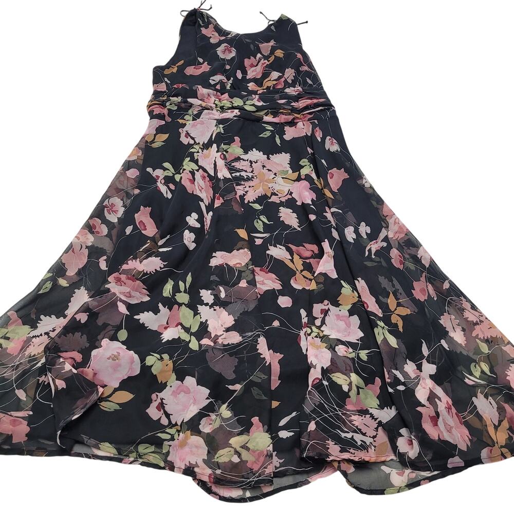 Vintage black whimsigoth floral midi dress 16 romantic empire waist garden